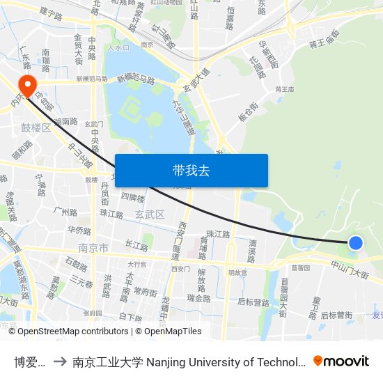 博爱园 to 南京工业大学 Nanjing University of Technology map