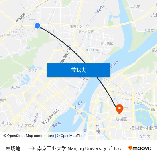 林场地铁站 to 南京工业大学 Nanjing University of Technology map