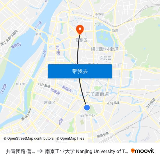 共青团路·普德村 to 南京工业大学 Nanjing University of Technology map