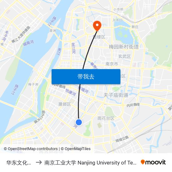 华东文化市场 to 南京工业大学 Nanjing University of Technology map