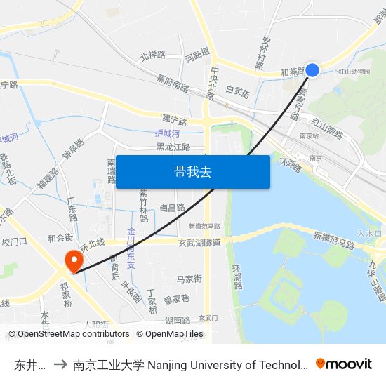 东井亭 to 南京工业大学 Nanjing University of Technology map