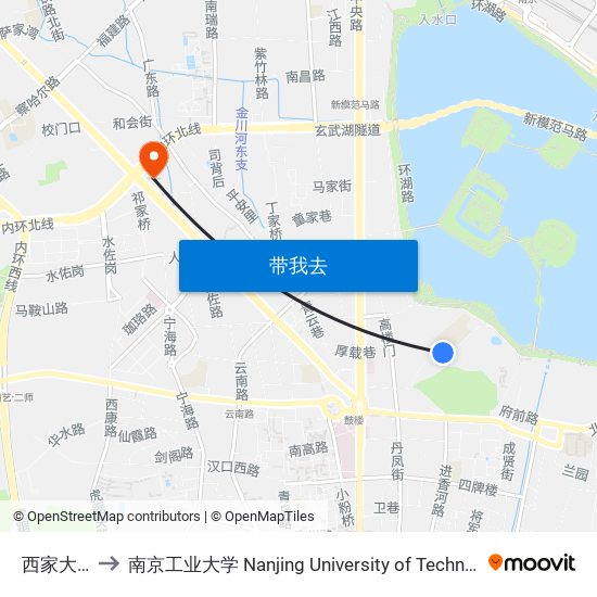 西家大塘 to 南京工业大学 Nanjing University of Technology map