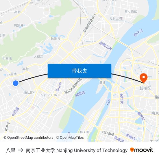 八里 to 南京工业大学 Nanjing University of Technology map