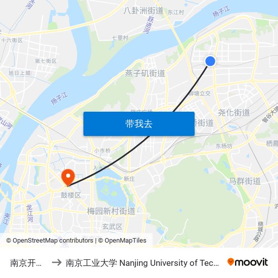 南京开发区 to 南京工业大学 Nanjing University of Technology map