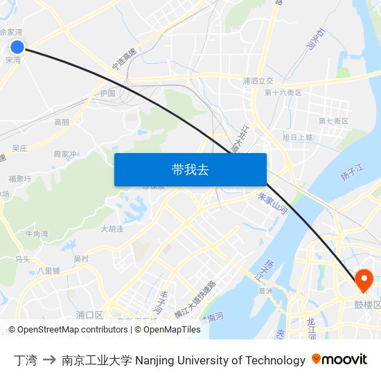 丁湾 to 南京工业大学 Nanjing University of Technology map