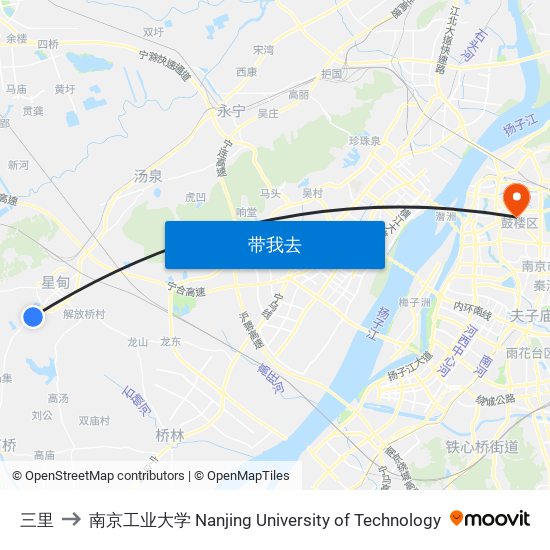 三里 to 南京工业大学 Nanjing University of Technology map