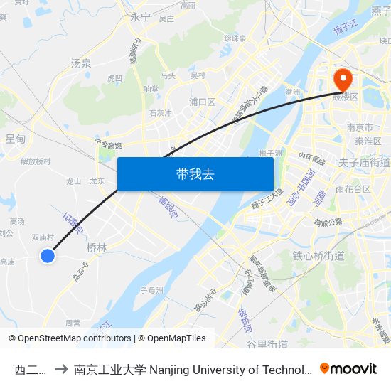 西二村 to 南京工业大学 Nanjing University of Technology map