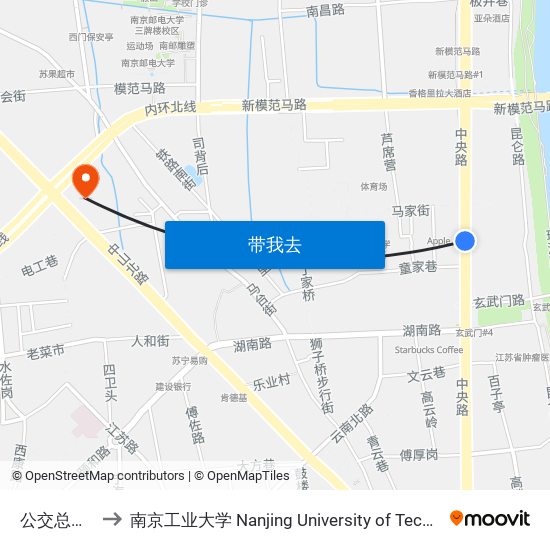 公交总公司 to 南京工业大学 Nanjing University of Technology map