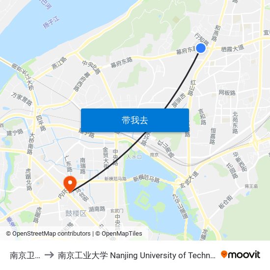 南京卫校 to 南京工业大学 Nanjing University of Technology map