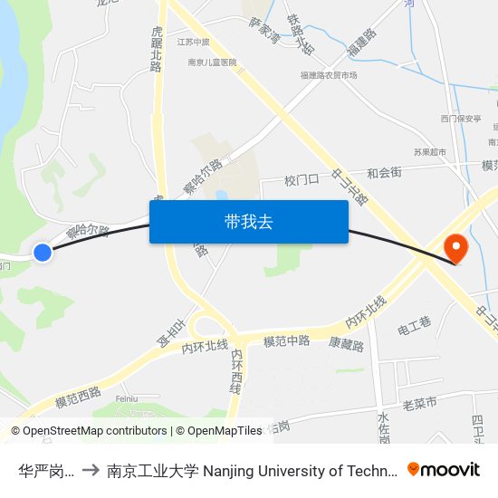 华严岗门 to 南京工业大学 Nanjing University of Technology map