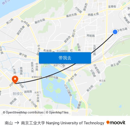 南山 to 南京工业大学 Nanjing University of Technology map