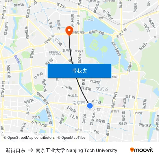 新街口东 to 南京工业大学 Nanjing Tech University map