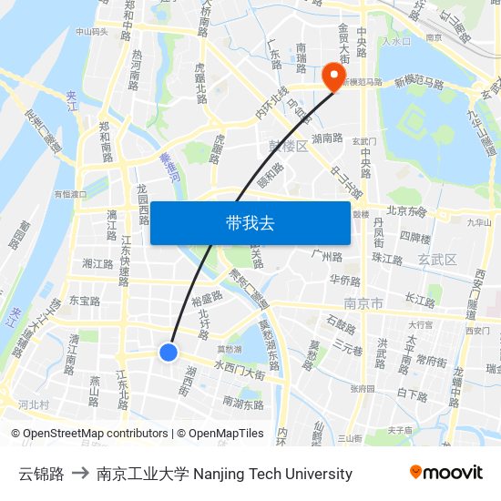 云锦路 to 南京工业大学 Nanjing Tech University map