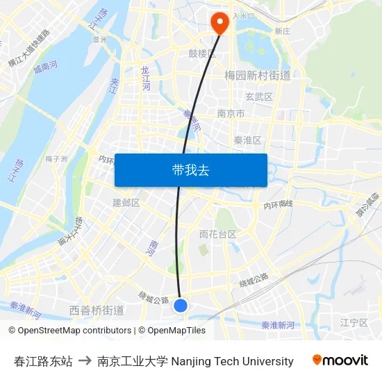 春江路东站 to 南京工业大学 Nanjing Tech University map