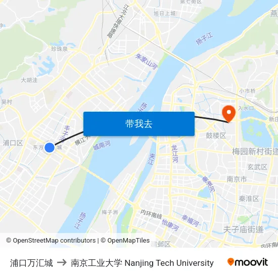 浦口万汇城 to 南京工业大学 Nanjing Tech University map