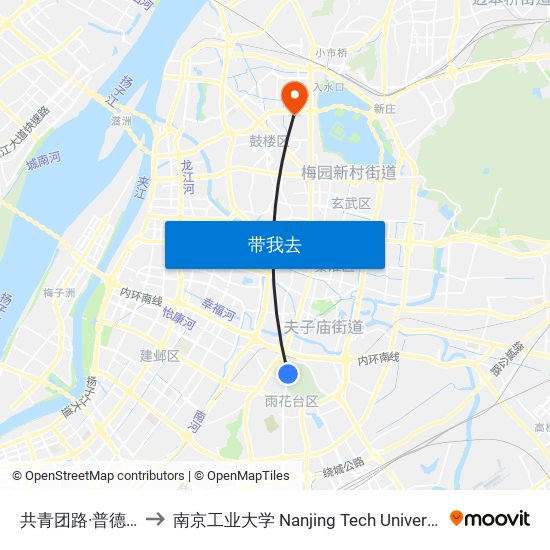 共青团路·普德村 to 南京工业大学 Nanjing Tech University map