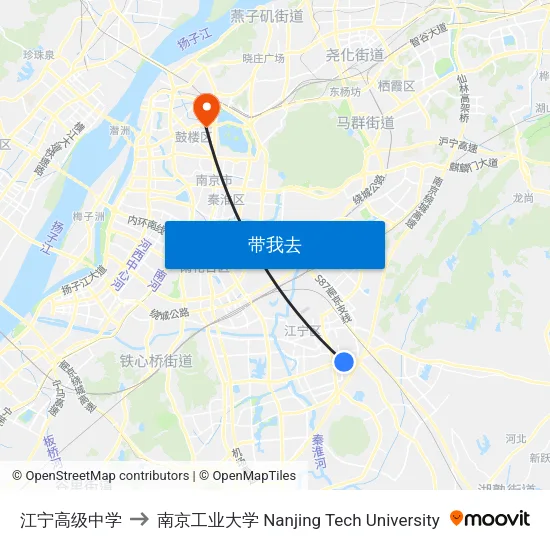 江宁高级中学 to 南京工业大学 Nanjing Tech University map