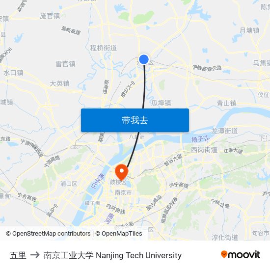 五里 to 南京工业大学 Nanjing Tech University map