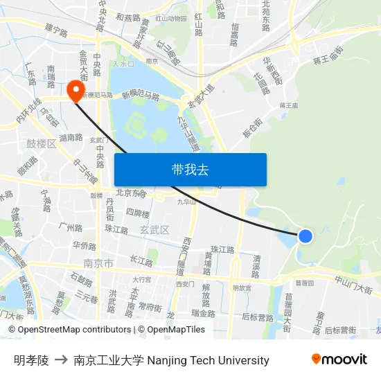 明孝陵 to 南京工业大学 Nanjing Tech University map