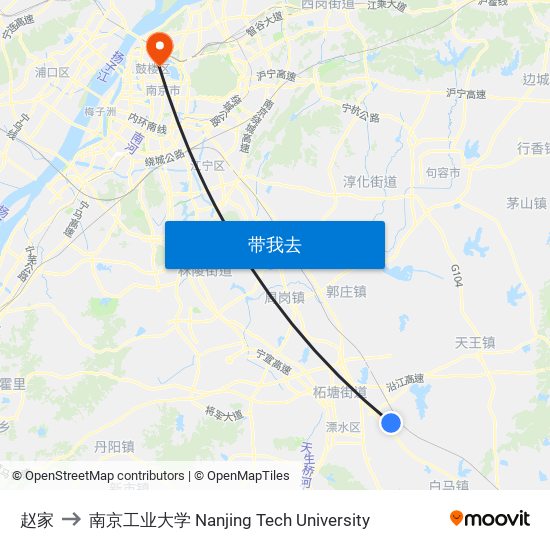 赵家 to 南京工业大学 Nanjing Tech University map