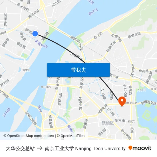 大华公交总站 to 南京工业大学 Nanjing Tech University map