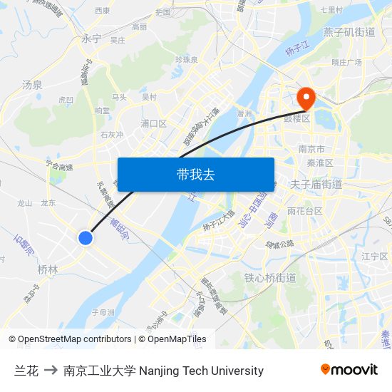 兰花 to 南京工业大学 Nanjing Tech University map