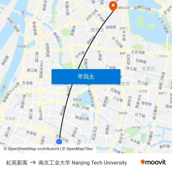 虹苑新寓 to 南京工业大学 Nanjing Tech University map