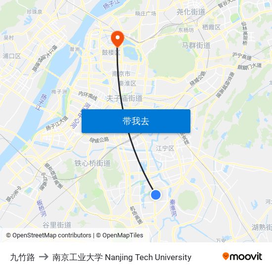 九竹路 to 南京工业大学 Nanjing Tech University map