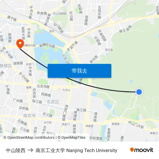 中山陵西 to 南京工业大学 Nanjing Tech University map