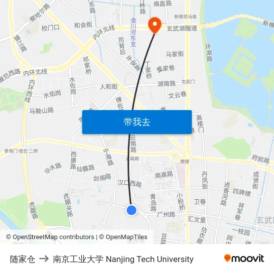 随家仓 to 南京工业大学 Nanjing Tech University map