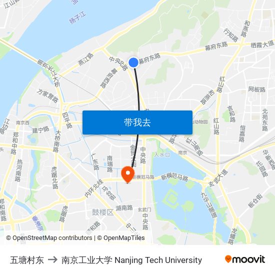 五塘村东 to 南京工业大学 Nanjing Tech University map