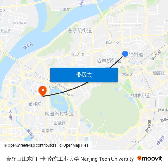 金尧山庄东门 to 南京工业大学 Nanjing Tech University map