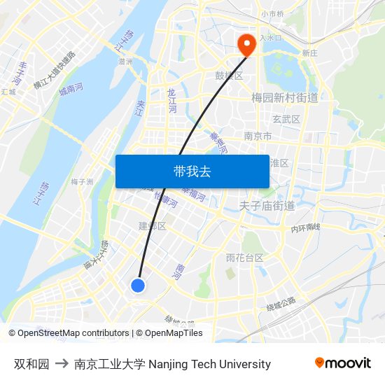 双和园 to 南京工业大学 Nanjing Tech University map