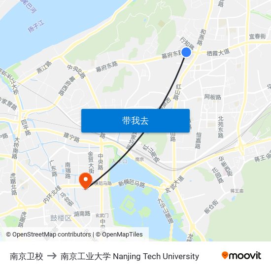 南京卫校 to 南京工业大学 Nanjing Tech University map