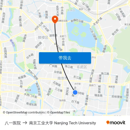 八一医院 to 南京工业大学 Nanjing Tech University map