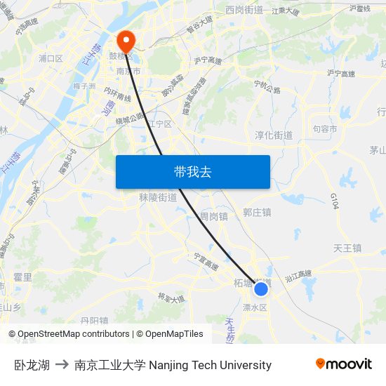 卧龙湖 to 南京工业大学 Nanjing Tech University map