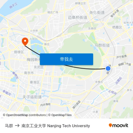 马群 to 南京工业大学 Nanjing Tech University map