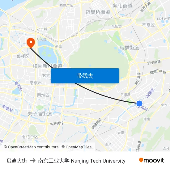 启迪大街 to 南京工业大学 Nanjing Tech University map