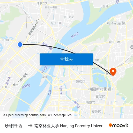 珍珠街·西门 to 南京林业大学 Nanjing Forestry University map