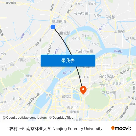 工农村 to 南京林业大学 Nanjing Forestry University map
