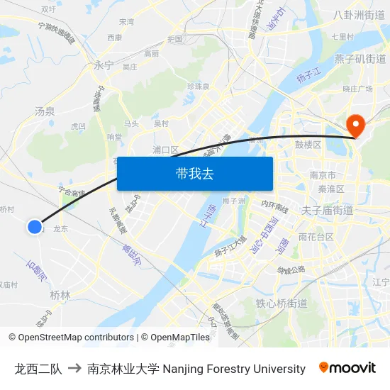 龙西二队 to 南京林业大学 Nanjing Forestry University map