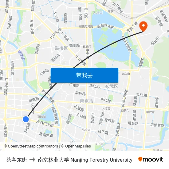 茶亭东街 to 南京林业大学 Nanjing Forestry University map