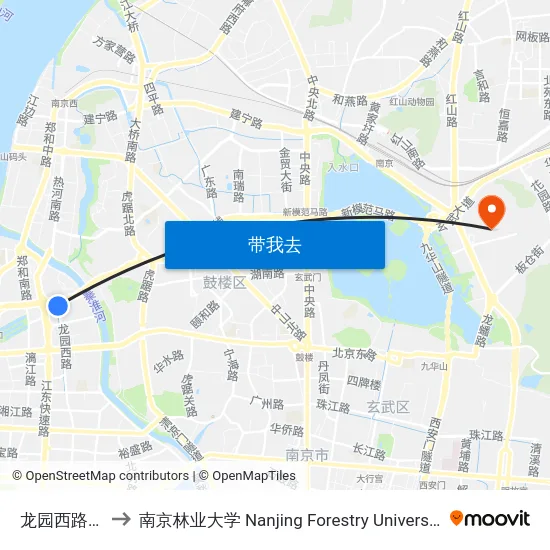 龙园西路北 to 南京林业大学 Nanjing Forestry University map