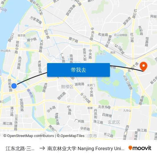 江东北路·三汊河 to 南京林业大学 Nanjing Forestry University map