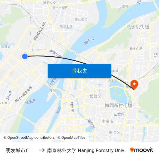 明发城市广场北 to 南京林业大学 Nanjing Forestry University map