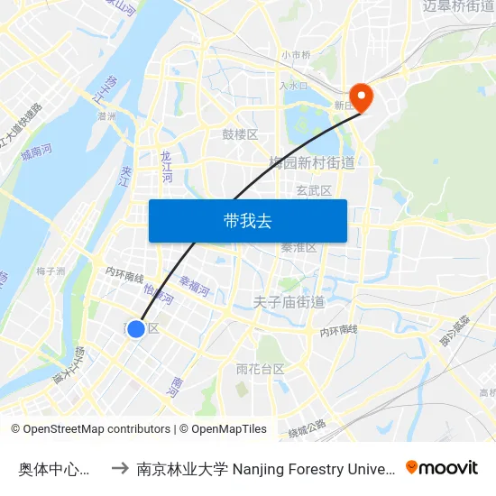 奥体中心东门 to 南京林业大学 Nanjing Forestry University map