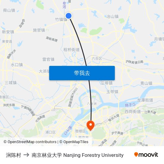 涧陈村 to 南京林业大学 Nanjing Forestry University map