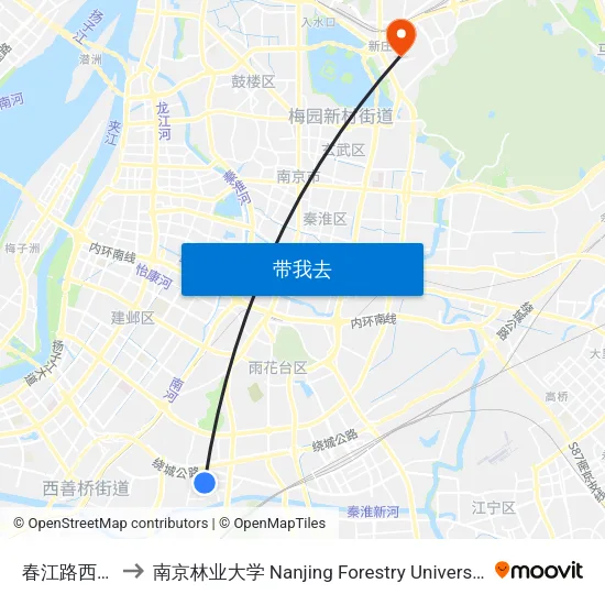 春江路西站 to 南京林业大学 Nanjing Forestry University map