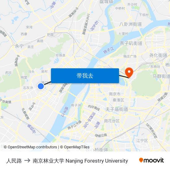 人民路 to 南京林业大学 Nanjing Forestry University map
