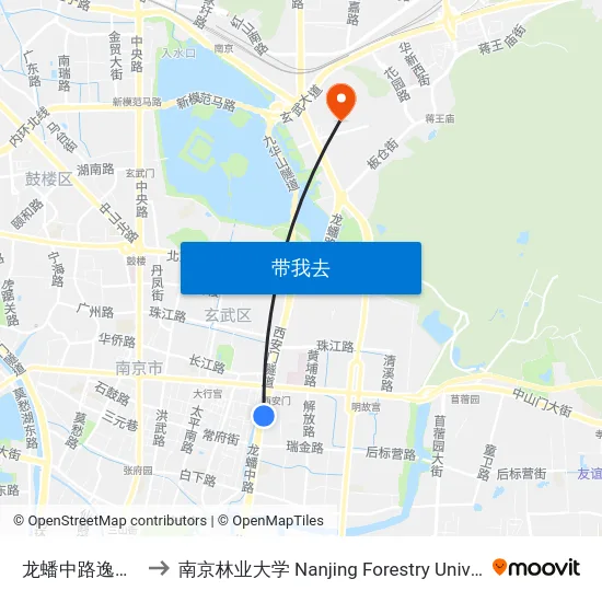 龙蟠中路逸仙桥 to 南京林业大学 Nanjing Forestry University map